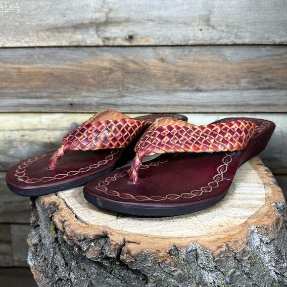 NWOB Brown Leather Handmade Flip Flops sz 9 - Picture 2 of 10